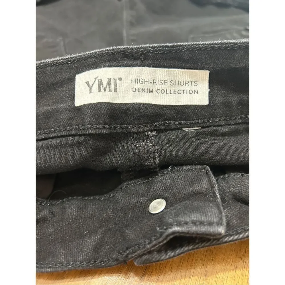 YMI High Rise Cuffed Button Fly Black Denim Shorts 26